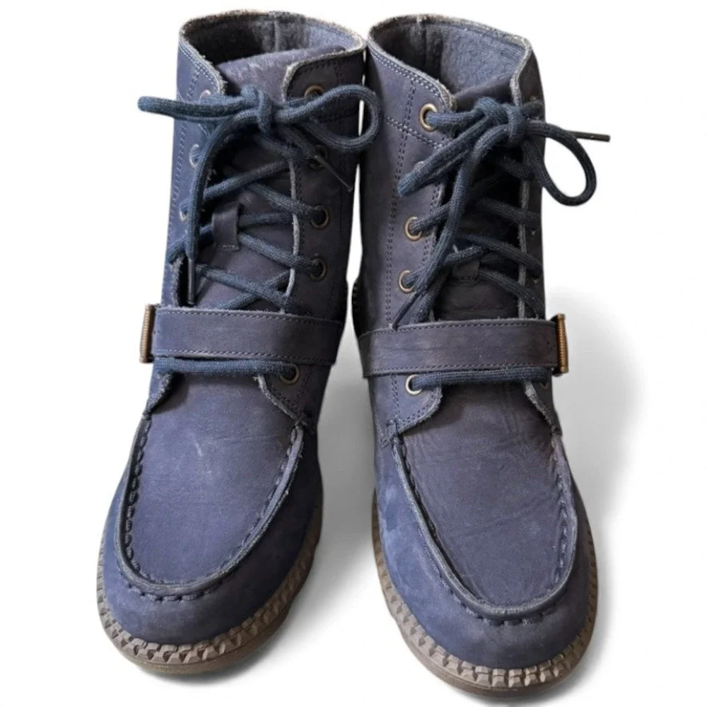 Polo Ralph‎ Lauren Kids Navy Blue Bear Embroidered Lace Up Boots US 3/Euro 35